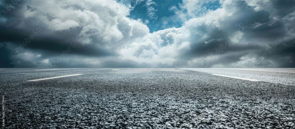 Poster Asphalt road and sky dark cloud background. Copy space image. Place for adding text or design