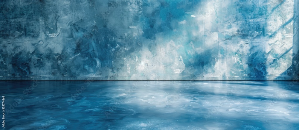 Poster cement floor painted with blue. interior paint for the interior home . with copy space image. place 