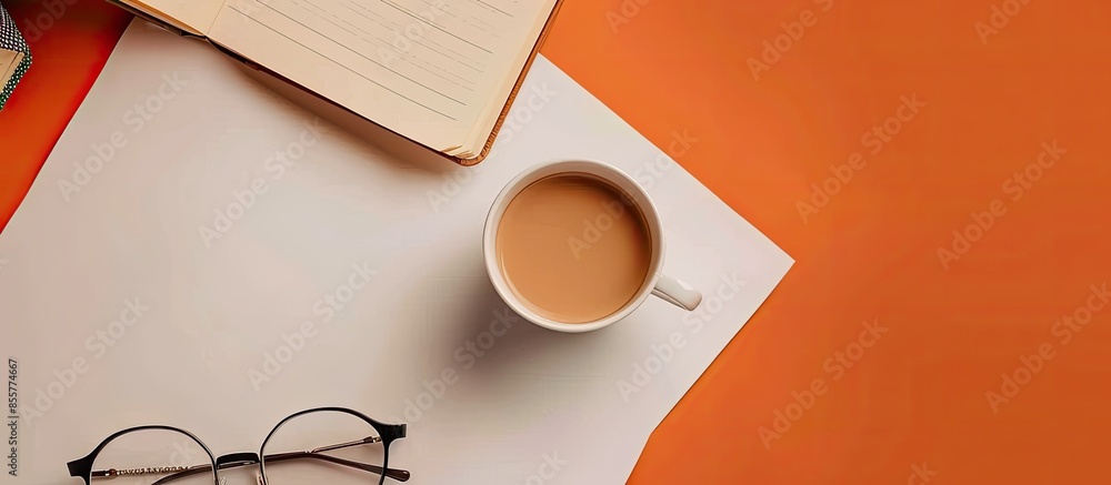 Aufkleber dream job concept. paper sheet with ideas or plan, cup of coffee and eyeglasses on desk. copy space 