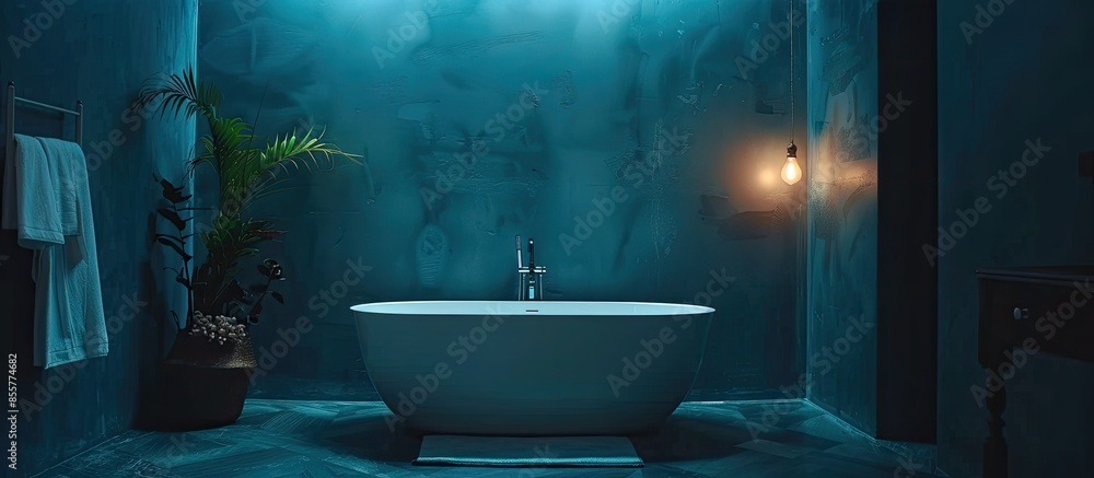 Poster a dark bathroom in the light room with beautiful lamps. with copy space image. place for adding text
