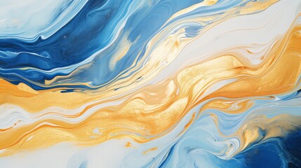 Obraz premium Blue and gold marble with wavy waves, liquid marble texture. Abstract artistic background.
