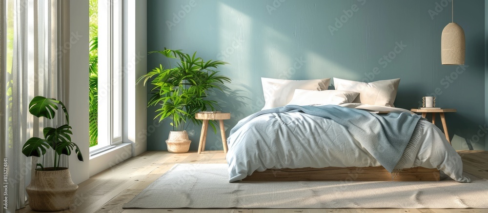 Poster stylish interior of modern bedroom. with copy space image. place for adding text or design