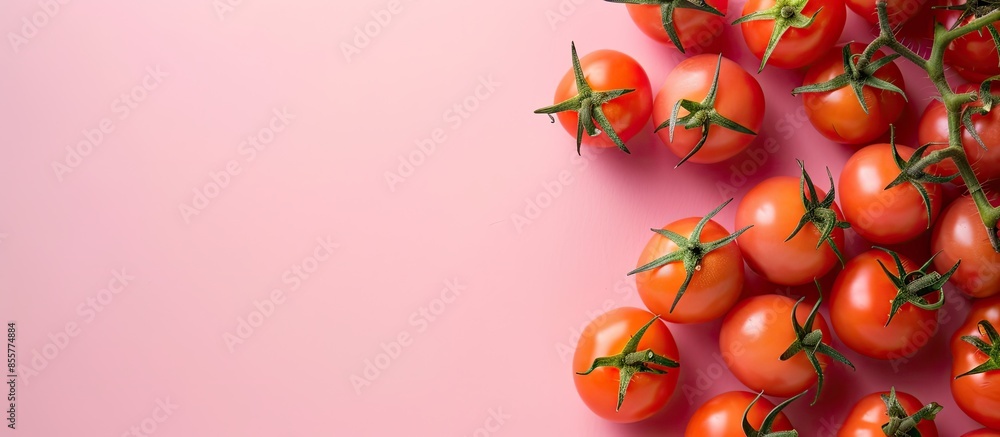 Poster tomatoes on a pastel background Cherry  Tomato   Food. with copy space image. Place for adding text or design