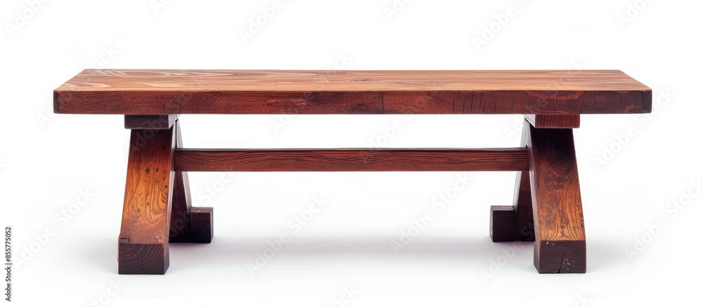 Poster Small wooden bench Japanese style isolated on white background with clipping path. with copy space image. Place for adding text or design