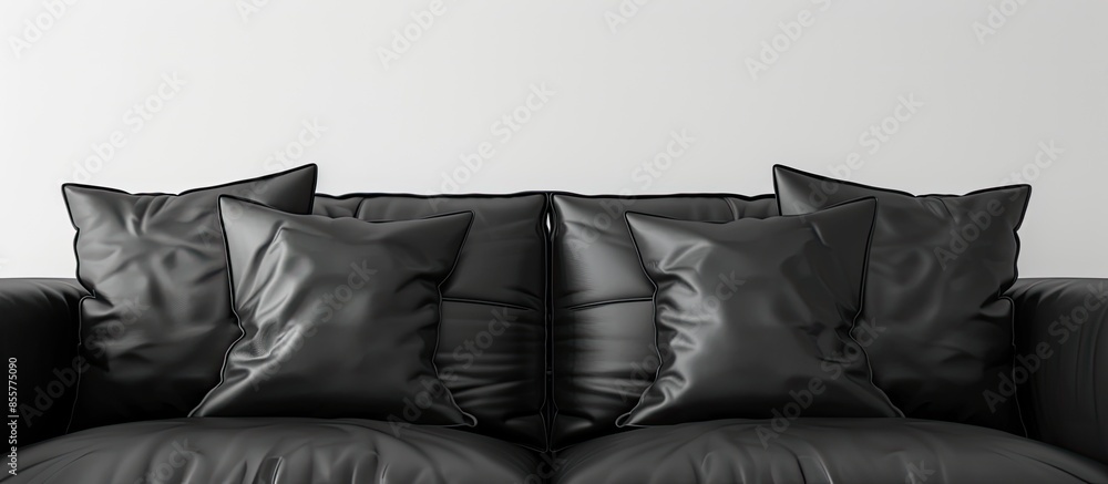 Aufkleber the dark leather sofa with pillows isolated on a white background. with copy space image. place for 