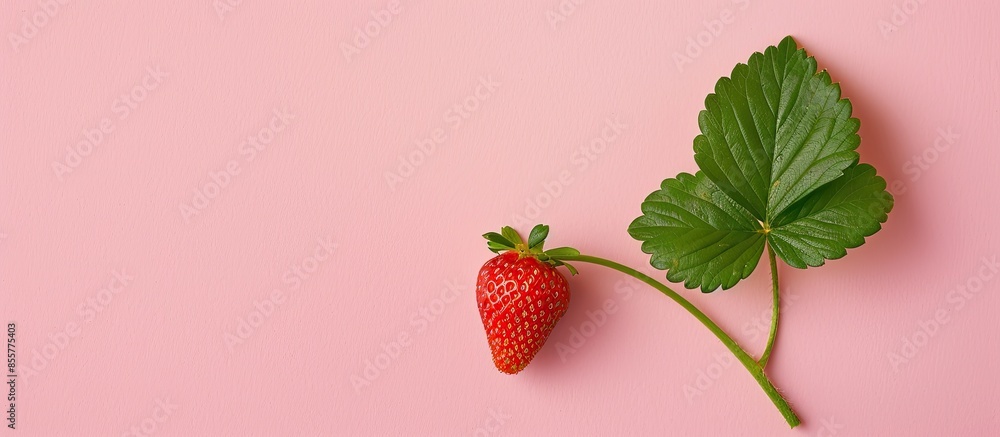 Aufkleber Strawberry leaf Isolated on pastel background  Food. with copy space image. Place for adding text or design