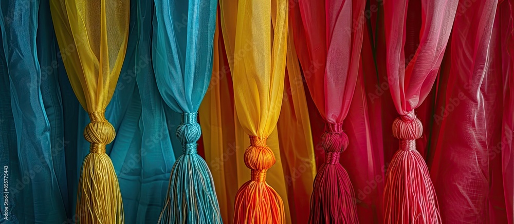 Poster colorful curtains tassel for interior house. with copy space image. place for adding text or design