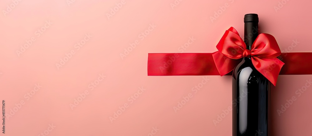 Poster Red bow Isolated on pastel background Ribbon  Red  Wine. with copy space image. Place for adding text or design