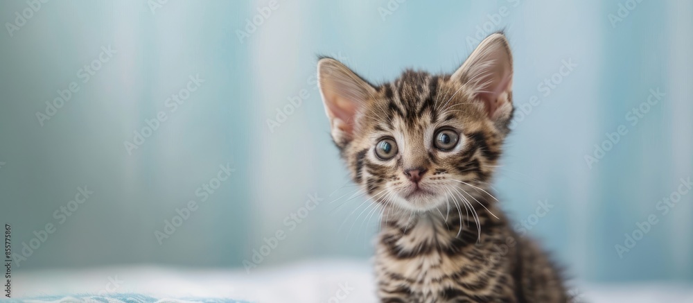 Poster bengal cats babys leopard kitten pastel background baby. with copy space image. place for adding tex