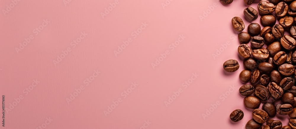 Poster Coffee beans Isolated on pastel background.  Food  Coffee. with copy space image. Place for adding text or design