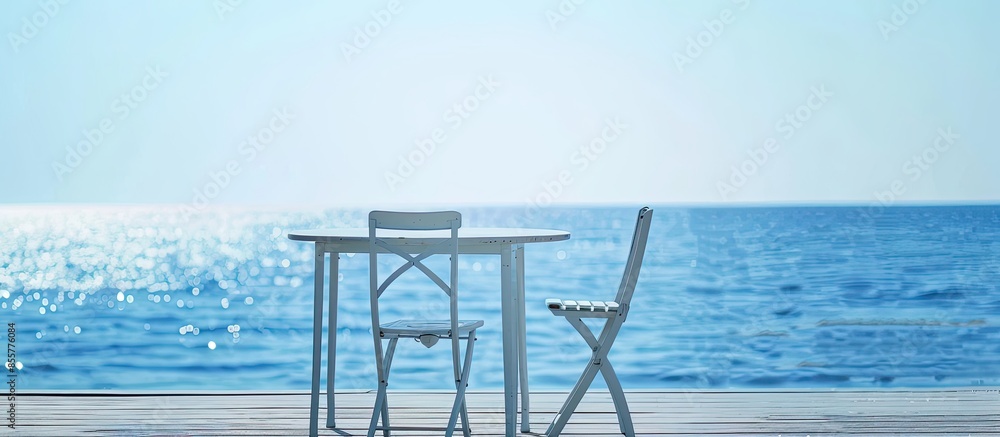 Aufkleber White table and chair isolated on white background. with copy space image. Place for adding text or design