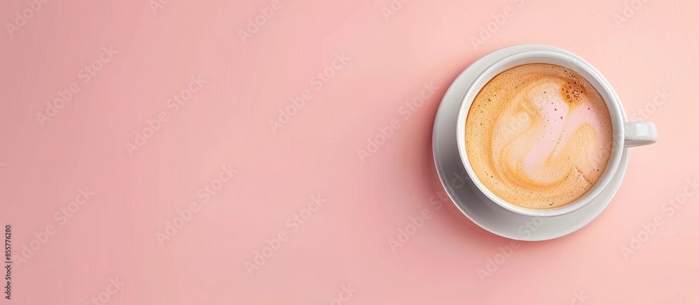 Poster black coffee with milk flatlay view on pastel background. with copy space image. place for adding te