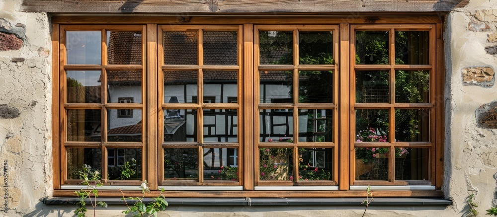 Aufkleber Wooden window profile with triple glazing. with copy space image. Place for adding text or design