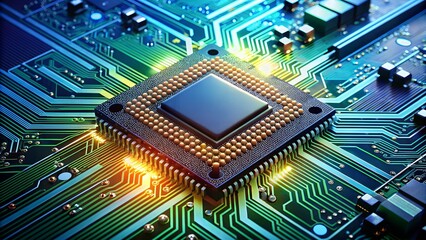 Computing processor, central processing unit (CPU), microchips, and electronic circuit board. Conceptual background of advanced technology.



