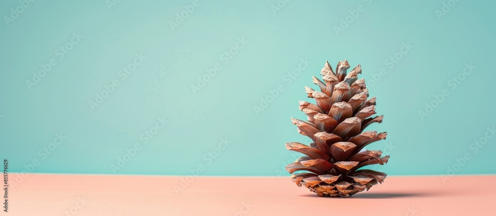 Aufkleber Front view of a pine cone isolated on studio pastel background. with copy space image. Place for adding text or design
