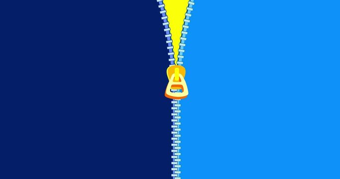 Zipper transition wipe vertical blue yellow isolated background. Cartoon animation preset good for any use. Motion design multi color element. Business, art, education, science, fashion, etc...