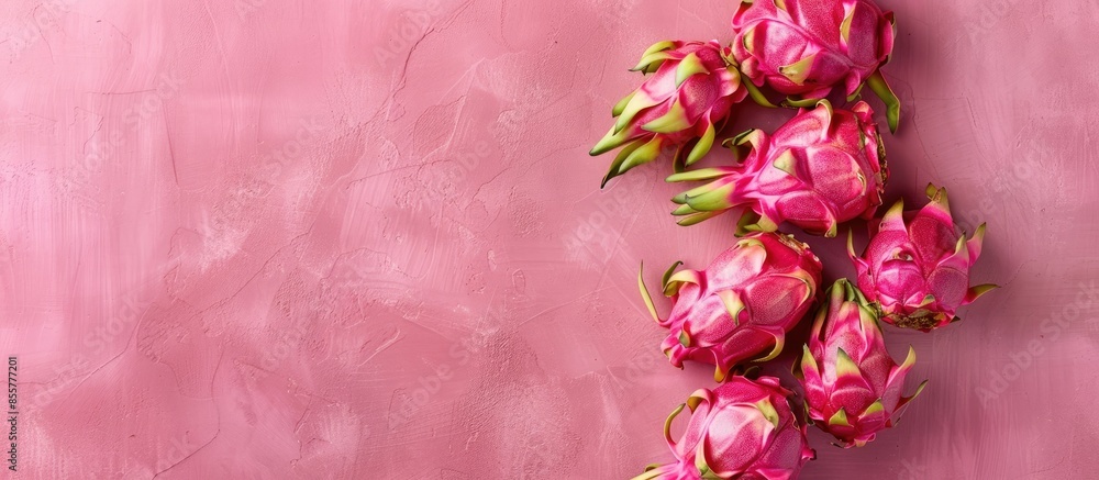 Aufkleber fresh dragon fruit on pastel background food isolated. with copy space image. place for adding text 