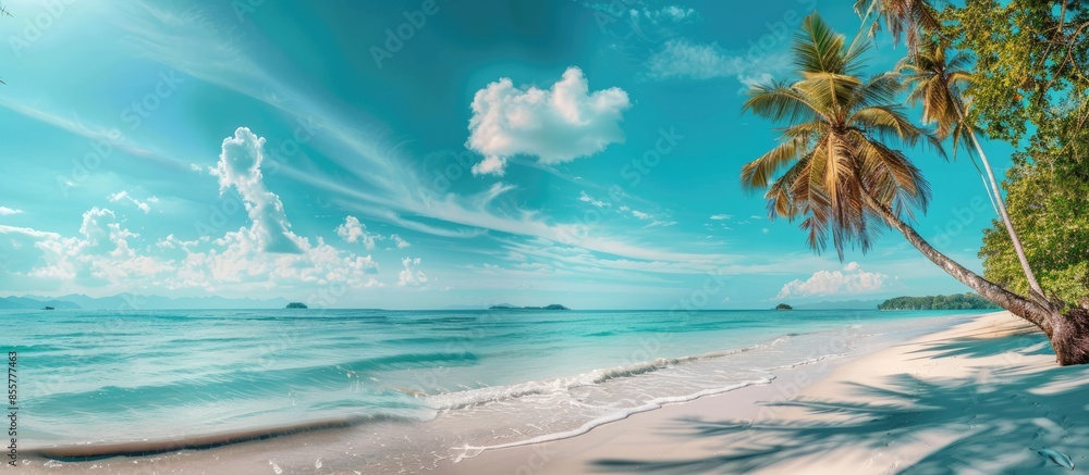 Aufkleber tropical paradise beach with white sand and coco palms travel tourism wide panorama background conce