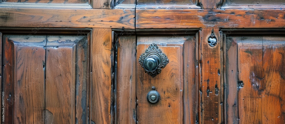 Aufkleber The handle extends to the doorknob to open and close a large wooden door. with copy space image. Place for adding text or design