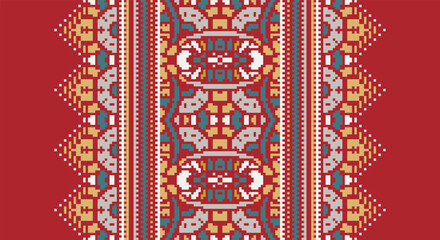 Ethnic Style Vector Seamless Pattern. Pixel Unique Geometric Vector Swatch. Ikat Perfect for Screen Background.