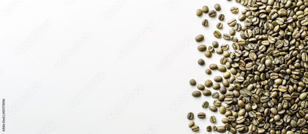 Aufkleber dried green coffee beans isolated on white background, top view. copy space image. place for adding 
