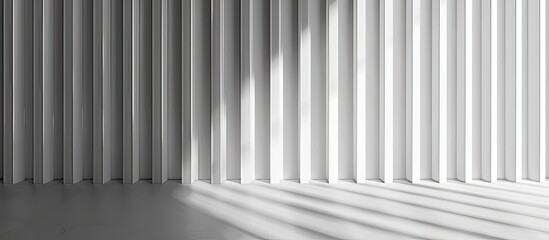 Abstract geometric vertical lines white and gray gradient color. Repeating pattern, background texture, design of striped lines. Blinds illuminated by the sun, close-up. with copy space image