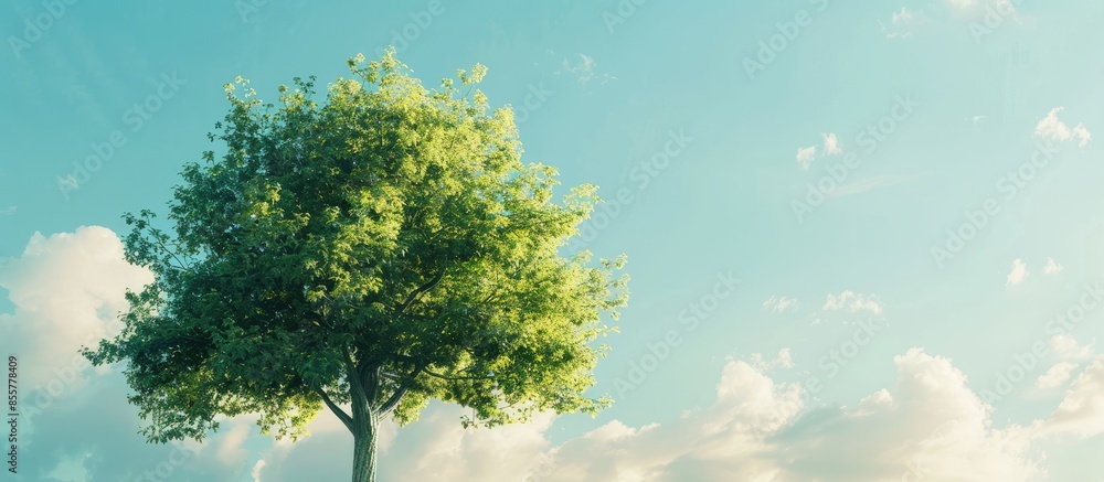 Poster Ornamental tree on a bright day. with copy space image. Place for adding text or design