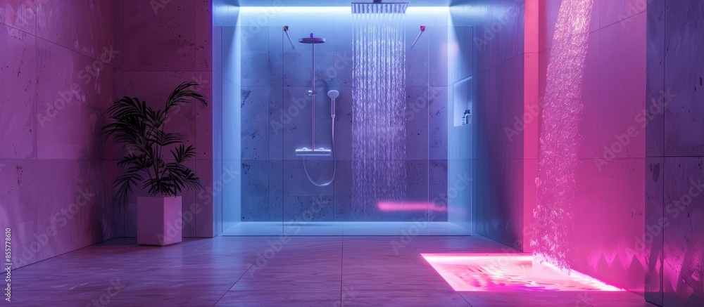 Poster luxury shower cabin with hydrotherapy and chromotherapy. with copy space image. place for adding tex
