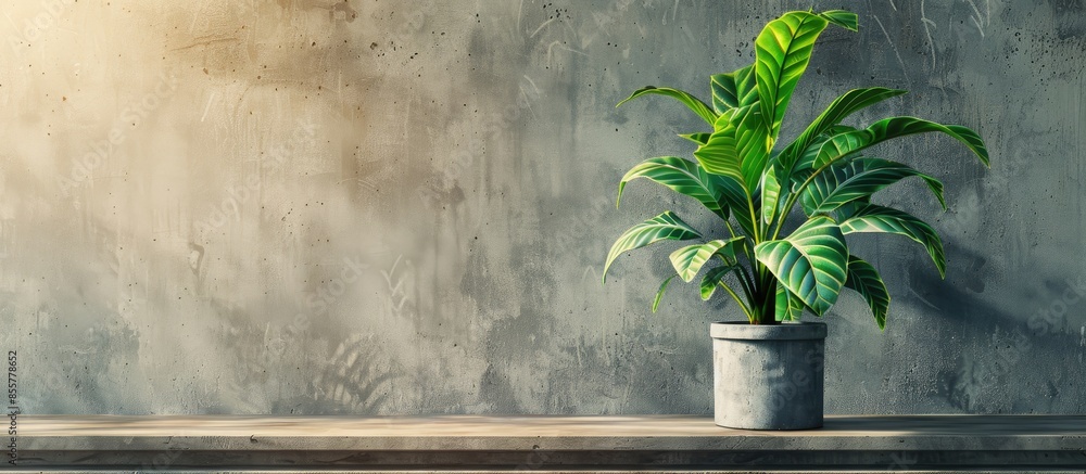 Poster green plant in pot on table. with copy space image. place for adding text or design