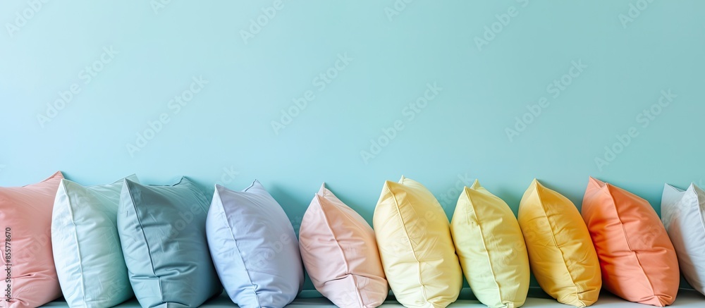 Aufkleber Set of soft pillows isolated on pastel background  Design. with copy space image. Place for adding text or design