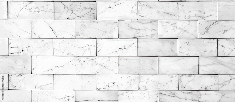 Poster white grunge brick wall texture background for stone tile block painted in grey light color wallpape