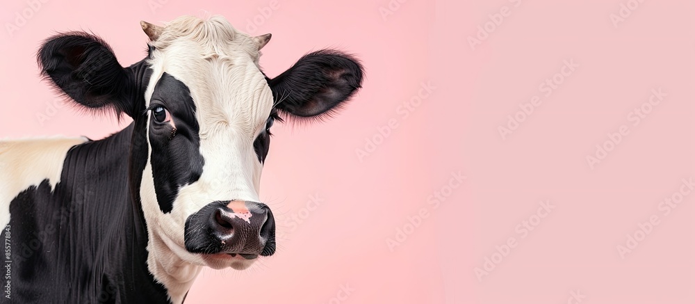 Poster Cow Isolated on pastel background.   Isolated. with copy space image. Place for adding text or design