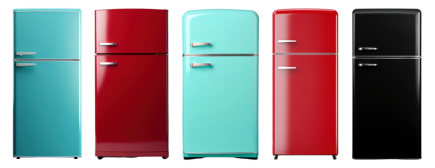 PNG front view of colorful fridge  cut out element set