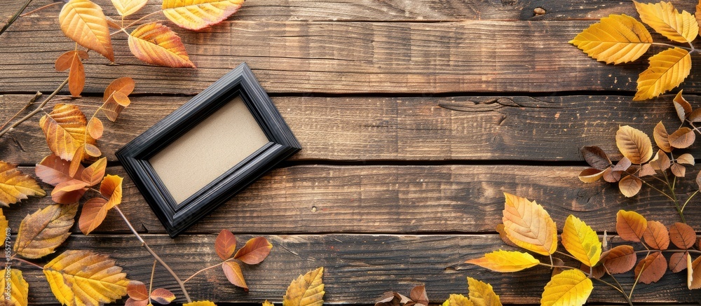 Aufkleber photo frame on a wooden background . with copy space image. place for adding text or design