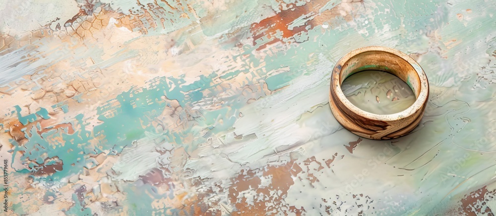 Poster ring of wood with stones pastel background  Abstract. with copy space image. Place for adding text or design