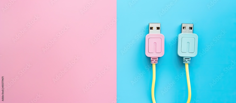 Poster extension cord pastel background  Technology  Isolated. with copy space image. Place for adding text or design