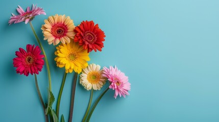cheerful bouquet of gerbera daisies on pastel background