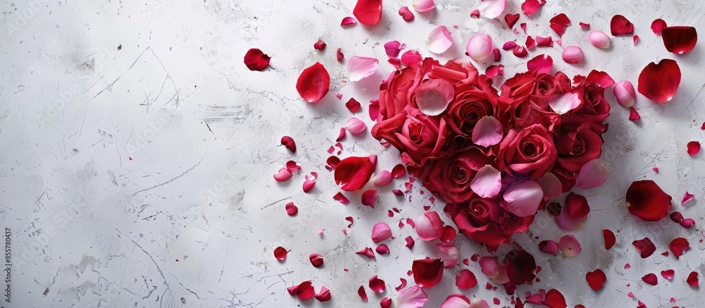 Leinwandbilder valentine's day flower composition with heart and with rose petals. with copy space image. place for