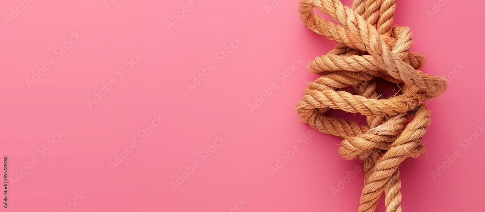 Poster Tied ropes on color background. Unity concept. Copy space image. Place for adding text or design