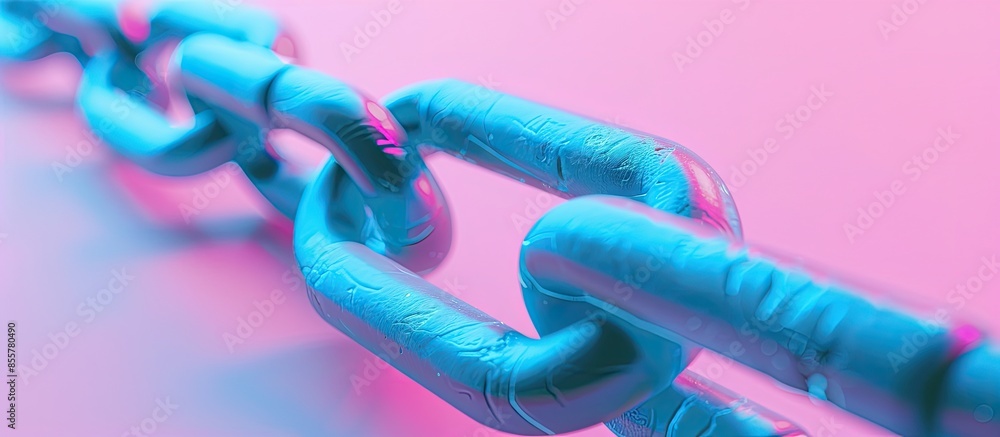 Poster Blue chain concept rendered on pastel background  . with copy space image. Place for adding text or design