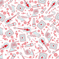 Flat Style Music Notes and Instruments Elements Decorated on White Background.