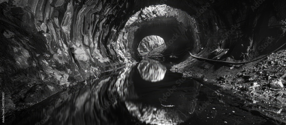 Poster Dark flooded abandoned mine tunnel. with copy space image. Place for adding text or design