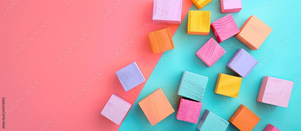 Poster ADMIN word made with building blocks isolated on pastel background. with copy space image. Place for adding text or design