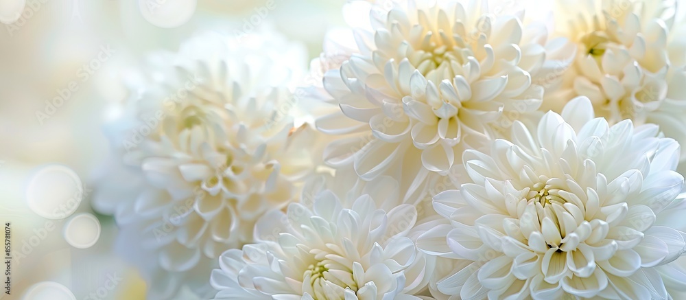 Aufkleber white chrysanthemum flower closeup pastel background. with copy space image. place for adding text o
