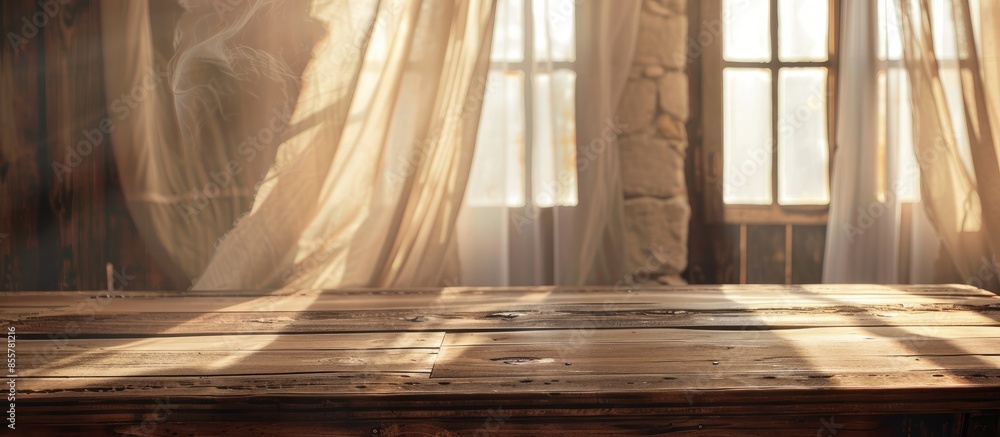 Poster brown old wooden tablevdj< withvdj< old brown chairvdj< andvdj< window, curtainsvdj< withvdj< whitev