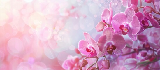 Beautiful Orchid Flowers in the garden pastel background. with copy space image. Place for adding...