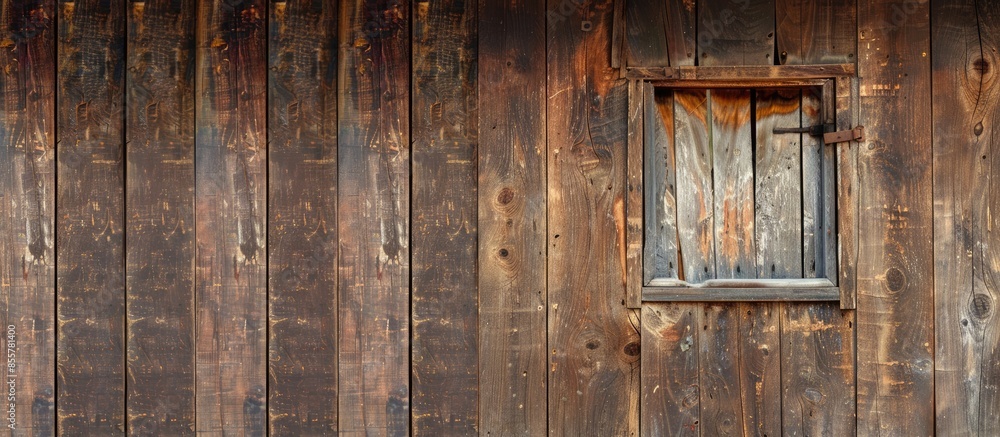 Poster Old brown wood window on wood wall. with copy space image. Place for adding text or design