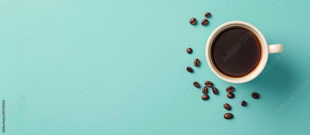 Poster cup of coffee with seed on pastel background food coffee. with copy space image. place for adding te