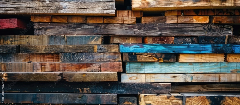Aufkleber Stack of wooden planks for construction material. with copy space image. Place for adding text or design