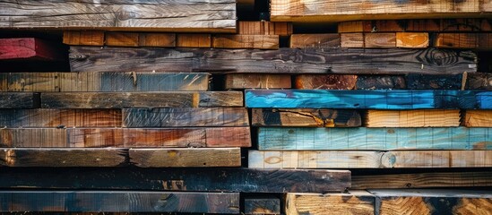Stack of wooden planks for construction material. with copy space image. Place for adding text or design